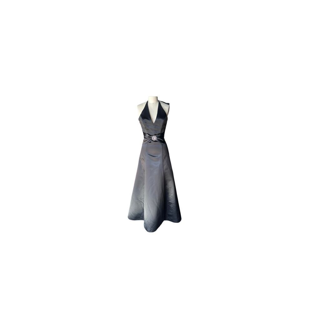 Vintage Jessica McClintock for Gunne Sax Black Satin Halter Gown Dress Women 's
